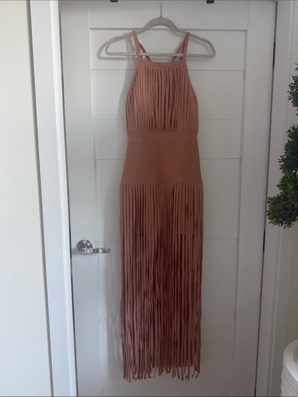 Women's Sleeveless Fringe Maxi Dress in Dusty Rose